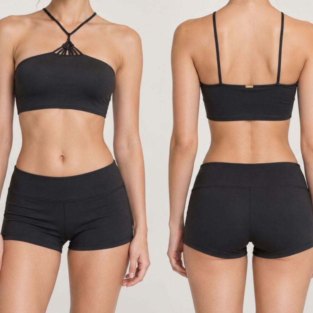 Black Halter Swimsuit Top Small Strappy Cutout Bikini Top
